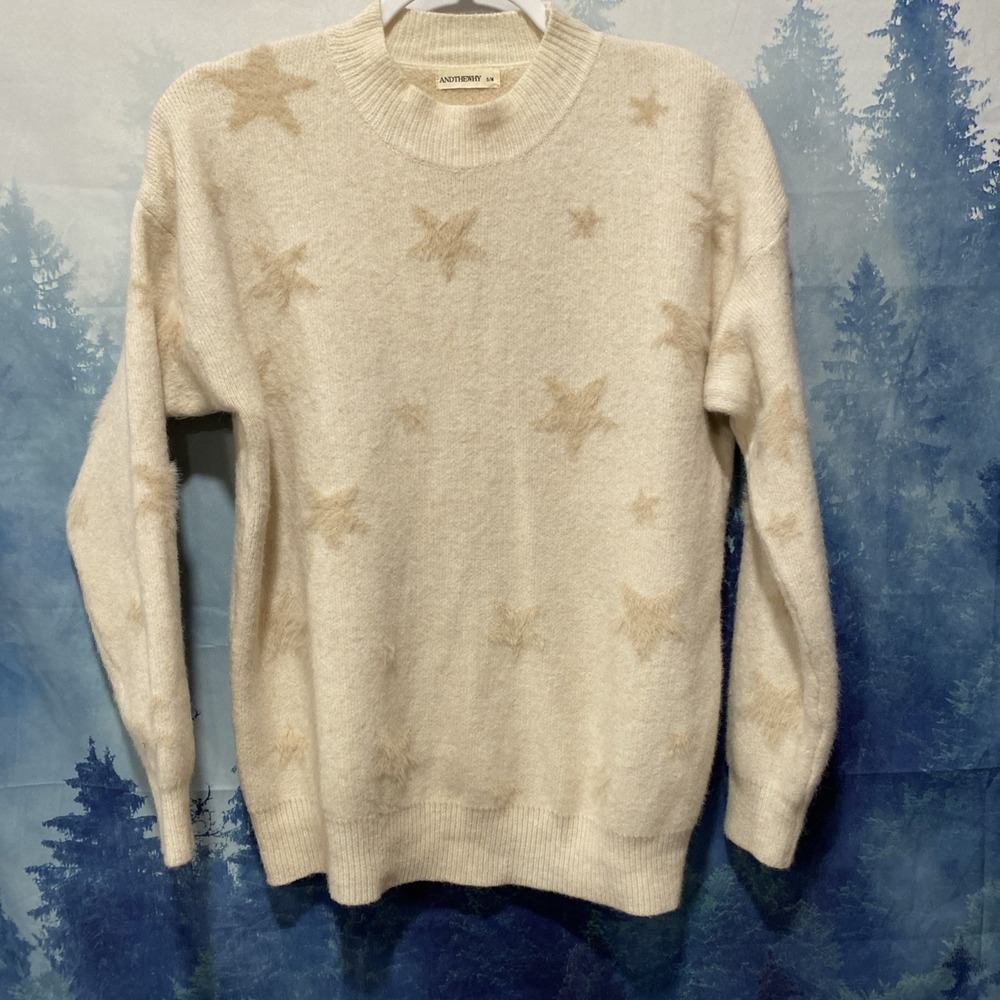 AndTheWhy Soft Polyamide Sweater With Fuzzy Stars Size Small
